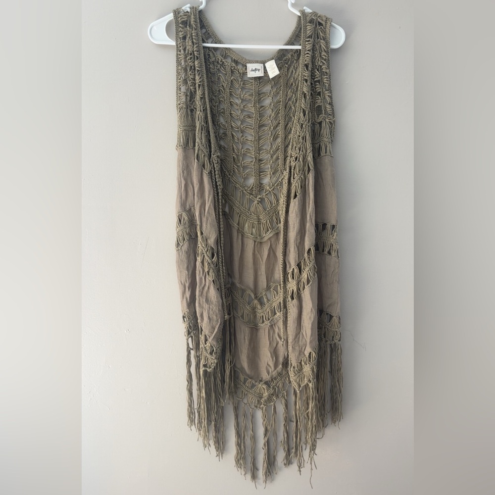Daytrip Olive Crochet Fringe Vest